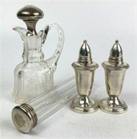 Crown Weighted Sterling Shakers & Cruet with