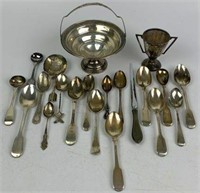 Sterling Spoons, Weighted Sterling Basket &