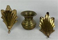 Brass Wall Vases and Cuspidor, Lot of 3