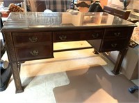 Mahogany 3 Drawer Desk with Glass Protective Top