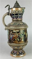 German Style Glazed Pitcher with Pewter Lid