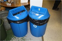 blue garbage cans
