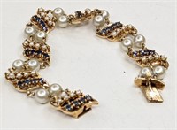 Ladies 14K  Sapphire & Pearl Bracelet