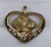 10K Gold W/Diamonds Dog Heart Pendant