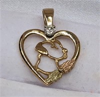 10K Gold W/Diamond Dog Heart Pendant