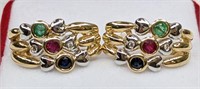 Ladies 14K Diamond/Sapphire & Ruby Earrings