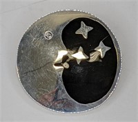 Vintage Sterling Mexico Moon & Star Brooch/Pendant