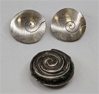 Vintage Sterling Mexico Earrings & Shell Pendant