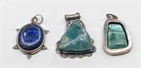 Nice Lot Of 3 Sterling Stone Pendants