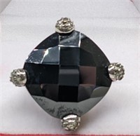 Ladies Sterling Obsidian & Sapphire Ring