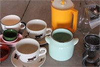 Tupperware Pitcher, Wildlife Soup Cups & Saucers