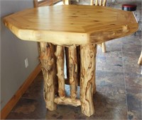 Octagon Pub Pine Log Table & 4 Stools