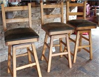(3) Oak Swivel Bar Stools, Back & Seats are padded
