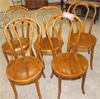 (5) Oak Bent Wood Round Seat Chairs