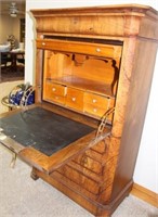 Antique Burled Walnut Drop Front Secretary Chest