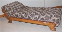 Antique Oak Fainting Couch w/ Ornate Paw Feet