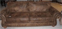 Suede Brown Sofa w/ Brass Tack Detail
