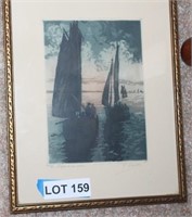 "Going Fishing" Etching in Color, Original Proof