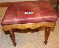 Wood Footstool w/ Leather Top