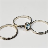 $200 Silver Lots Of 3 Ring,Blue Topaz+Marcasute Ri