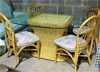 Wicker/Bamboo Glass Top Table w/ 4 chairs