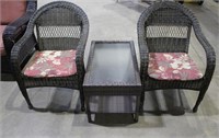 3 pc Patio Set, 2 Chairs, 1 Table w/ Shelf