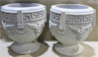 2 White Plaster Planters 9"rnd x 9.5"H