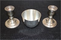 2 Sterling Weighted Candle Sticks/ Jefferson Cup