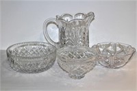3 Crystal Bowls and Pitcher