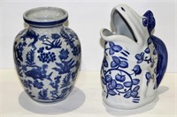 Blue & White Vase & Pitcher