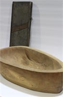 2 Wood Items - Bowl & Cabbage Slicer