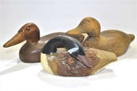2 Wooden Hand Carved Ducks & 1 Goose