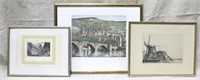 3 Framed Prints: Partenkirchen, Windmill Scene,