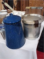 Fresh-o-lator coffee storage and blue pitcher