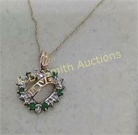 10KT Gold, Emerald & Diamond Heart Pendant &