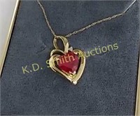 10KT Gold & Red Gemstone Heart Pendant & Necklace