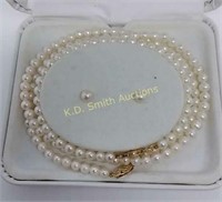 Genuine Pearl Necklace & Bracelet w/14KT Gold