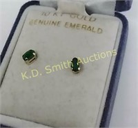 Pr 10KT Gold & Emerald Pierced Earring
