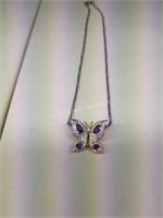 Sterling Silver Necklace w/Amethyst Butterfly