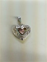 Sterling Silver & Pink Ice Heart Pendant