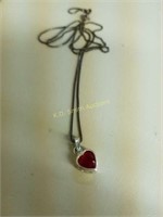 Sterling Silver w/Red Gemstone Heart Necklace