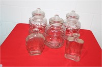 LOT OF MISC. COVERED GLASS JARS