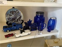 Blue Glass and Car Collectibles