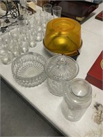 Glasses, Crystal Bowl, Popcorn Popper, and Misc.