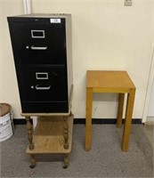 Two-Drawer File Cabinet & Two Stand Tables