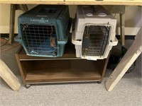 Two Pet Carriers and Cart