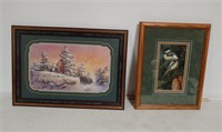 2 wood framed prints