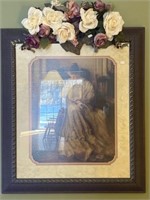 Framed Print 28x31 And Silk Flowers