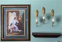 Framed Print, Wall Shelf, Candle Sconces