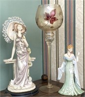 Porcelain Lady Figurines And Stemmed Vase